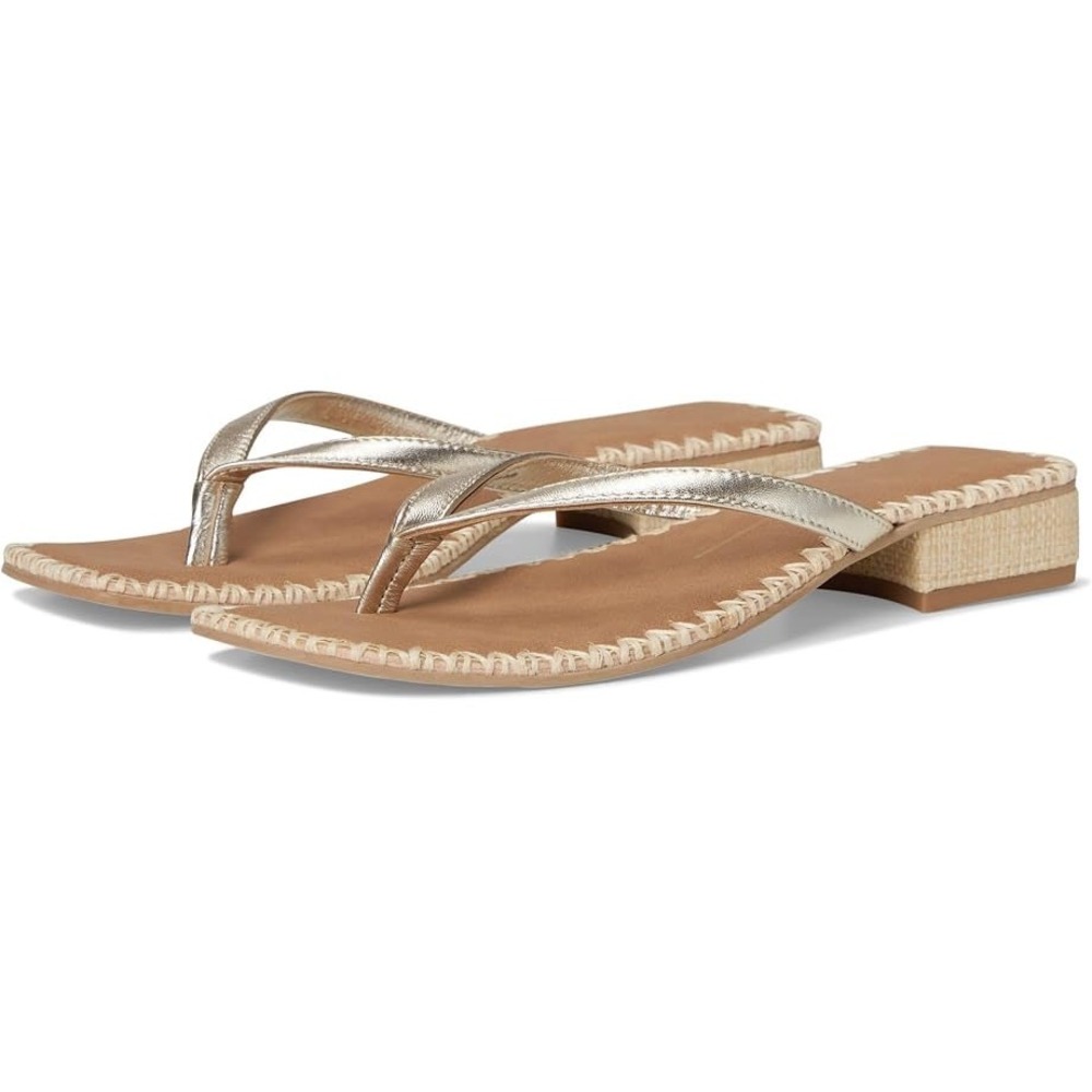 Dolce Vita Barty Gold Metallic Raffia Block Heel Thong Sandals Womens 7.5